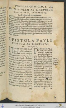 IN EPISTOLAM AD TIMOTHEUM POSTERIOREM ARGUMENTUM per Erasmum Roterodamum