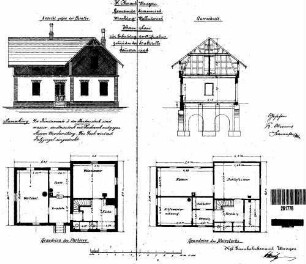 Sommersried: Nebengebäude Aufnahmsgebäude Grundrisse EG,DG,Querschnitt,Ansicht