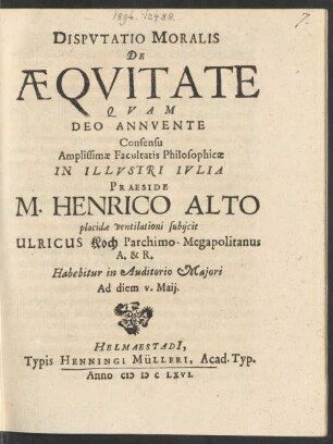 Disputatio Moralis De Aequitate