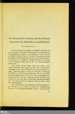 Der Biographische Katalog und das Personalrepertorium der Sächsischen Landesbibliothek.