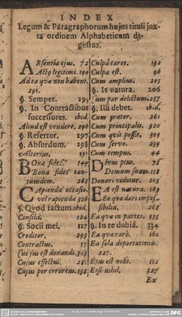 Index Legum & Paragraphorum hujus tituli juxta ordinem Alphabeticum digestus