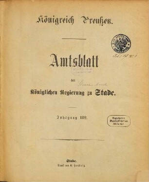 Amtsblatt für den Regierungsbezirk Stade. 1892