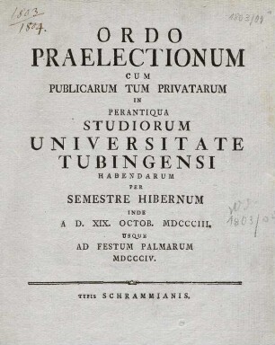 Vorlesungsverzeichnis 1803/04