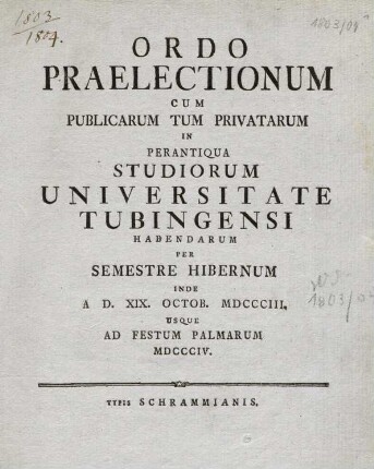 Vorlesungsverzeichnis 1803/04