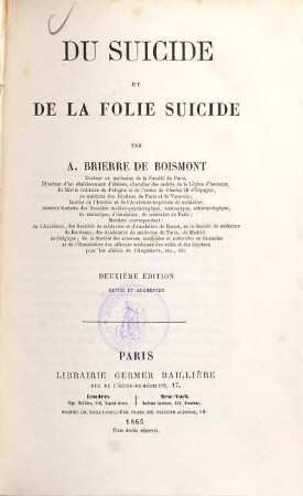 Du suicide et de la folie suicide