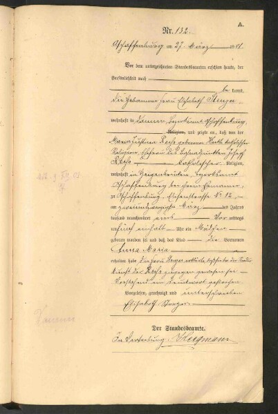 Standesamtsbuch der Stadt Aschaffenburg: Geburten 365/1900 - 184/1901