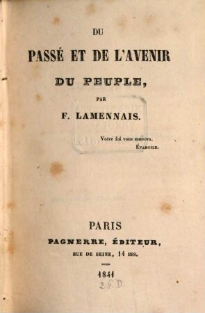 Du passé et de l'avenir du peuple