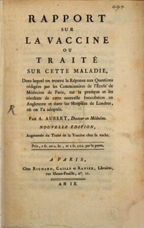 Rapport sur la vaccine