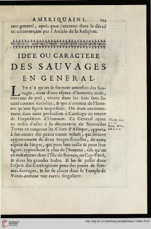 Idée ou caractere des sauvages en general