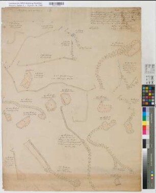 Schwelm (Schwelm) - Herdecke (Herdecke) Steinbrüche und Feldwege zur Unterhaltung der befestigten Straße von Schwelm bis Herdecke und Rittershausen 1813 1 : 1000 91 x 69 kol. Zeichnung Johann Schlickum, Landmesser KSA Nr. 1199