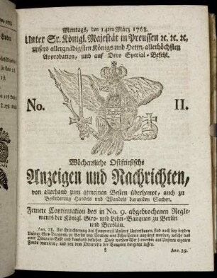 No. 11. Montags, den 14ten März 1768.