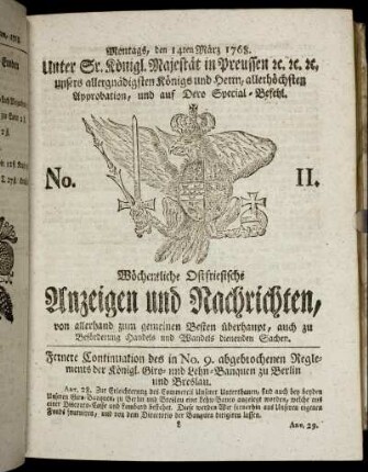 No. 11. Montags, den 14ten März 1768.