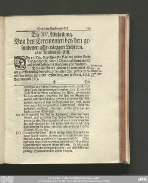 Die XV. Abtheilung. Von den Ceremonien bey den gefundenen acht-tägigen Lichtern oder Kirchweh-Fest.