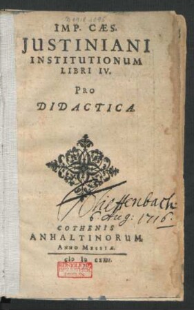 Imp. Caes. Iustiniani Institutionum Libri IV : Pro Didactica