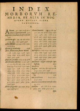 Index Morborum Remedia, Et Alia In Hoc Opere Notatu Digna Continens