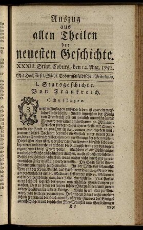 XXXIII. Stück. Coburg, den 14. Aug. 1751.