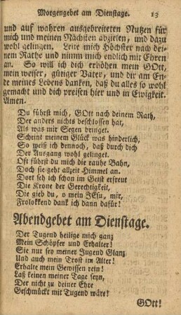 Abendgebet am Dienstage