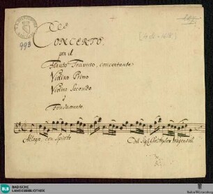 Concertos - Mus. Hs. 993 : fl, vl (2), b; G; MicWka 347 GroF 833