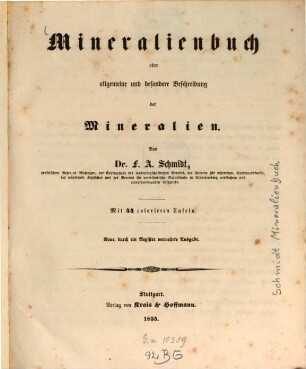 Mineralienbuch oder allgemeine und besondere Beschreibung der Mineralien