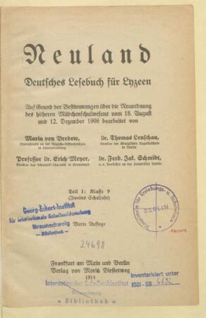 Teil 1, [Schülerband]: Klasse 9 (zweites Schuljahr) : deutsches Lesebuch für Lyzeen