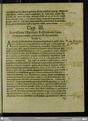 Cap. III. Repraesentat Obiectum Restitutionis Eiusdemque causas primam & secundam