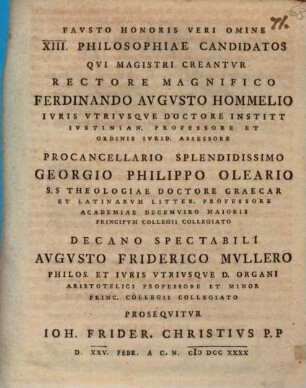 Favsto Honoris Veri Omine XIII Philosophiae Candidatos Qvi Magistri Creantvr ...
