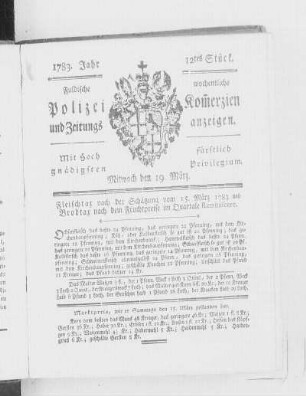 12tes Stück., Ausgabe vom 19. März 1783