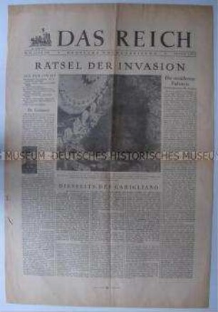 Umschlagblatt der Wochenzeitung "Das Reich" u.a. mit Spekulationen um die bevorstehende Landung der Alliierten