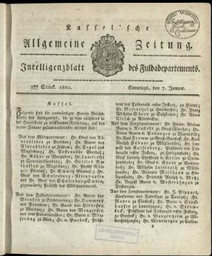 3tes Stueck, Sonntags, den 7. Januar 1810