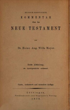 Kritisch-exegetischer Kommentar über das Neue Testament. 3
