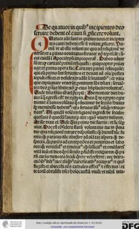 De quatuor in quibus incipientes deo servire debent esse cauti si proficere volunt.