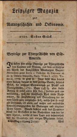 Leipziger Magazin zur Naturkunde und Oekonomie. 1787