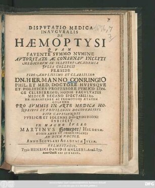 Disputatio Medica Inauguralis De Haemoptysi