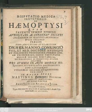 Disputatio Medica Inauguralis De Haemoptysi