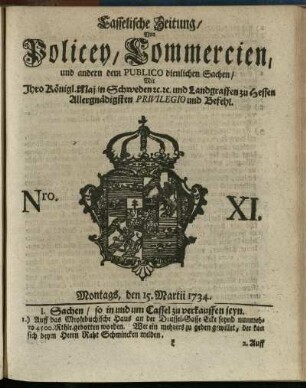 Nro. XI, Montags, den 15. Martii 1734