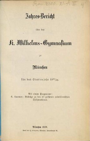 Jahresbericht. 1892/93