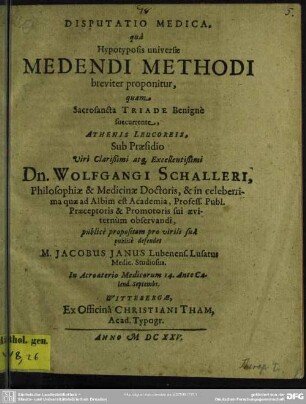 Hypotyposis universae medendi methodi