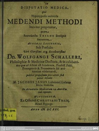Hypotyposis universae medendi methodi