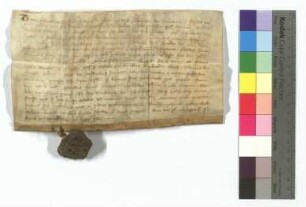 [Text = U / 1334 August 29]. Mit Eid besagt vor Salmann, Kämmerer, und dem Richter Volkmar. 1334 "feria sexta post decollacionem beati Johannis predicti."