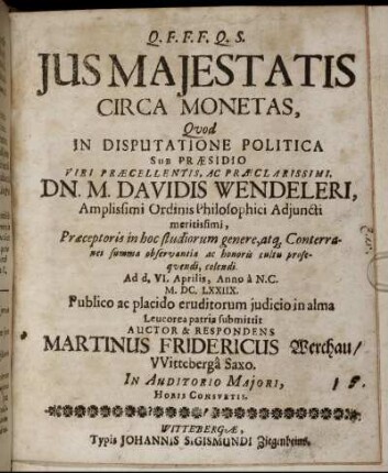 Ius Maiestatis Circa Monetas