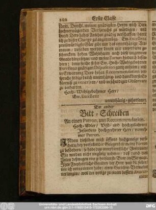 Ein ander Bitt-Schreiben An einen Patron, um Recommendation.
