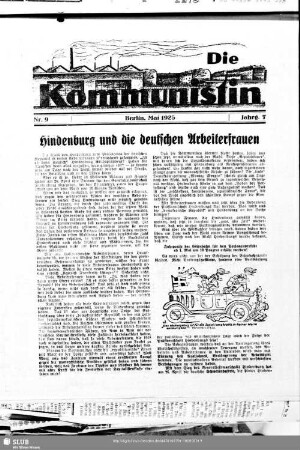 Die Kommunistin : Organ der Kommunistischen Partei Deutschlands (Sektion der Kommunistischen Internationale)