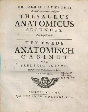 Frederici Ruyschii Anatomiæ & Botanices Professoris Thesaurus Anatomicus ... : Cum Figuris æneis, 2