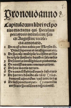 Pro nouo anno Capitulorum libri vel potius tractatus qui. speculum peccatoris intitulatur sancti Augustini recolecta annotatio