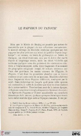 Le Papyrus du Fayoum