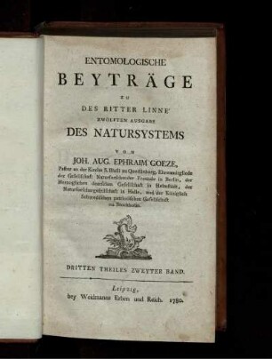 T. 3,2: Entomologische Beyträge zu des Ritter Linné zwölften Ausgabe des Natursystems. Th. 3, Bd. 2