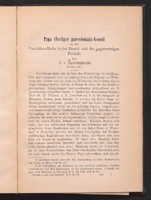 Pupa (Vertigo) parcedentata-Genesii und ihre Varietäten-Reihe in der Eiszeit und der gegenwärtigen Periode