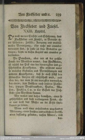 Von Fleckfieber und Friesel. XXIII. Kapitel