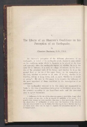 V. The Effects of an Observer's Conditions on his Perception of an Earthquake
