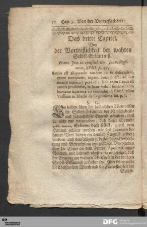 Das dritte Capitel. Von der Vortreflichkeit der wahren Selbst-Erkäntniß.